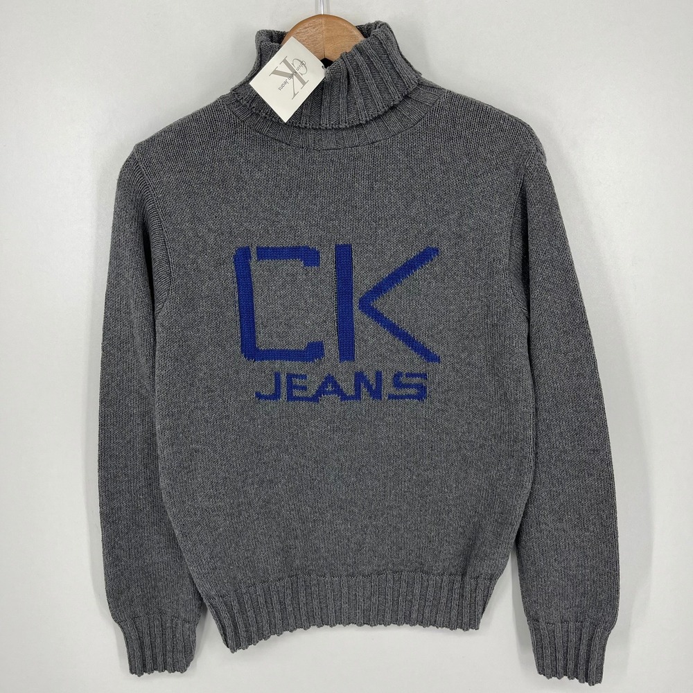 Calvin Klein Jeans Womens S Heather Charcoal Cotton Turtleneck Sweater New 90s